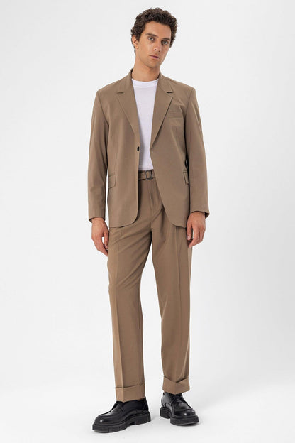 Men's Camel Single Button Closure Slim Fit Jacket