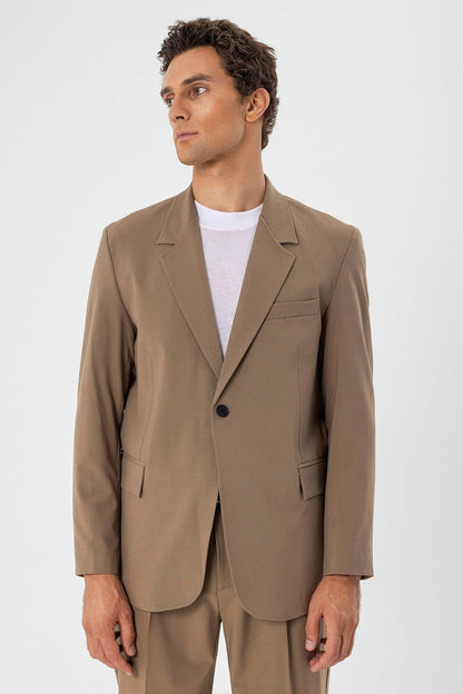 Men's Camel Single Button Closure Slim Fit Jacket