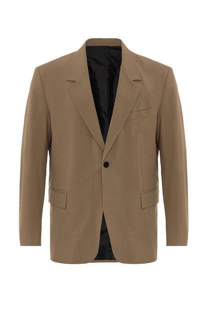 Men's Camel Single Button Closure Slim Fit Jacket