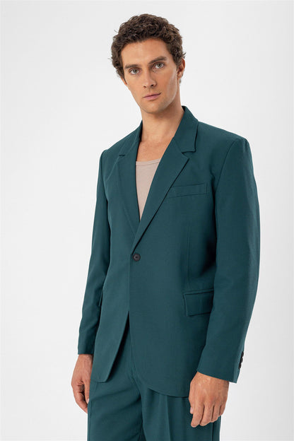 KOALA SYDNEY Men's Green Single Button Closure Slim Fit Jacket