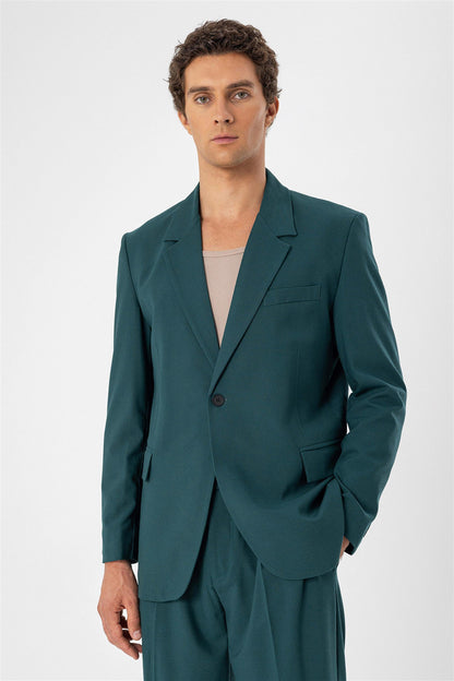 KOALA SYDNEY Men's Green Single Button Closure Slim Fit Jacket