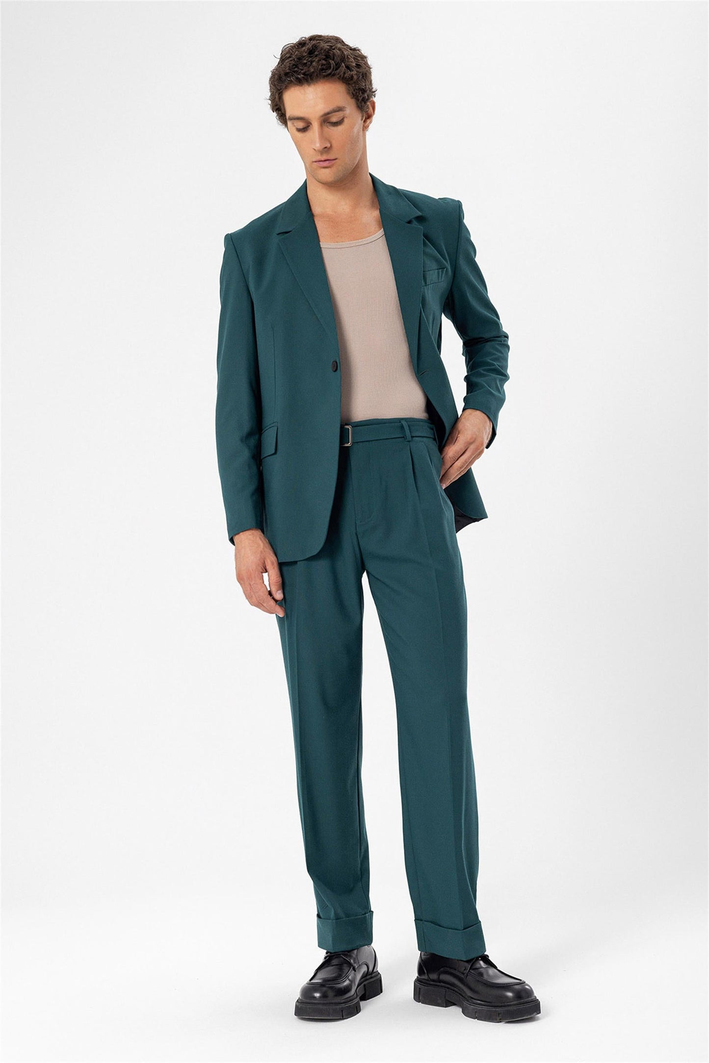 KOALA SYDNEY Men's Green Single Button Closure Slim Fit Jacket