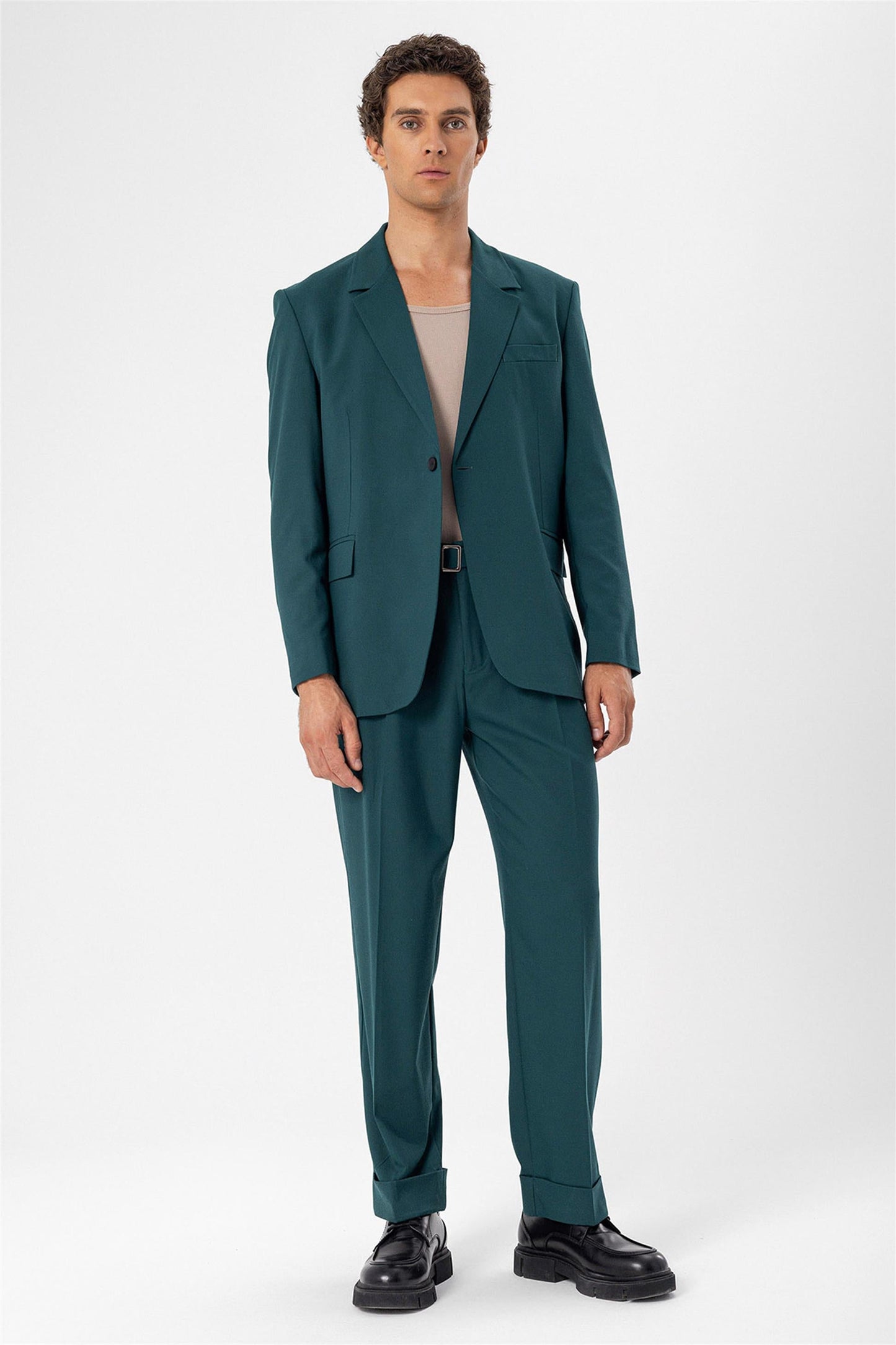 KOALA SYDNEY Men's Green Single Button Closure Slim Fit Jacket