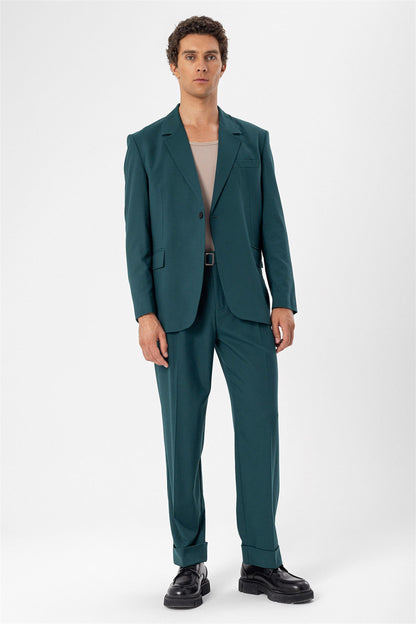 KOALA SYDNEY Men's Green Single Button Closure Slim Fit Jacket