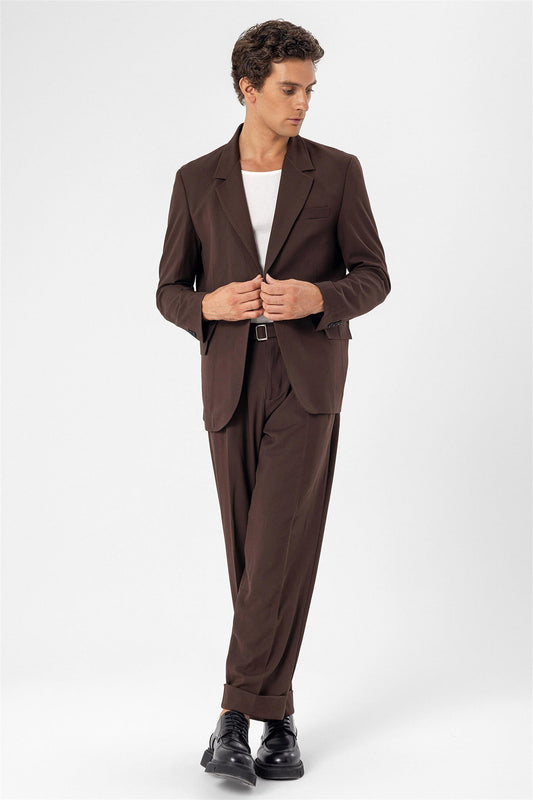 KOALA SYDNEY Men's Brown Single Button Closure Slim Fit Jacket
