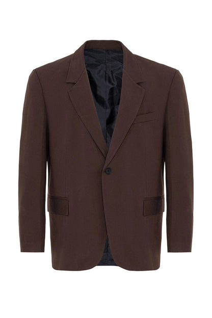 Men's Brown Single Button Closure Slim Fit Jacket