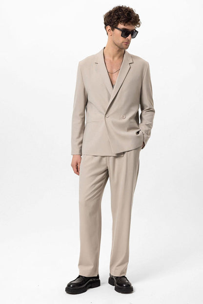 Men's Stone Single-Button Double-Breasted Blazer
