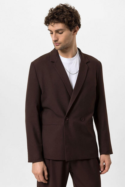 Men's Brown Single-Button Double-Breasted Blazer