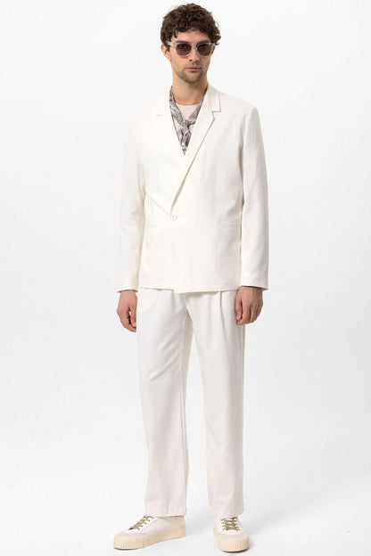 Men's Ecru Single-Button Double-Breasted Blazer