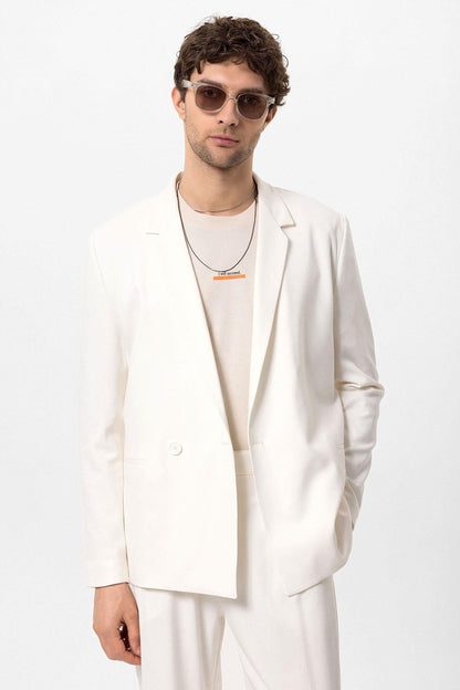 Men's Ecru Single-Button Double-Breasted Blazer