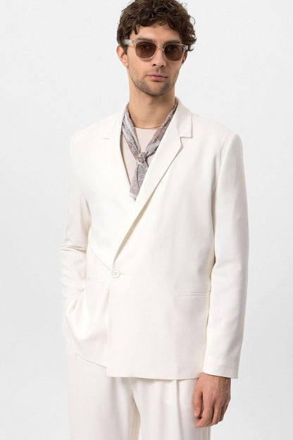 Men's Ecru Single-Button Double-Breasted Blazer