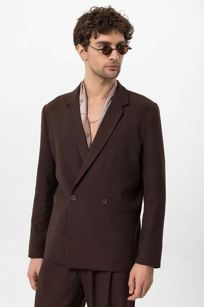 Men's Brown Single-Button Double-Breasted Blazer