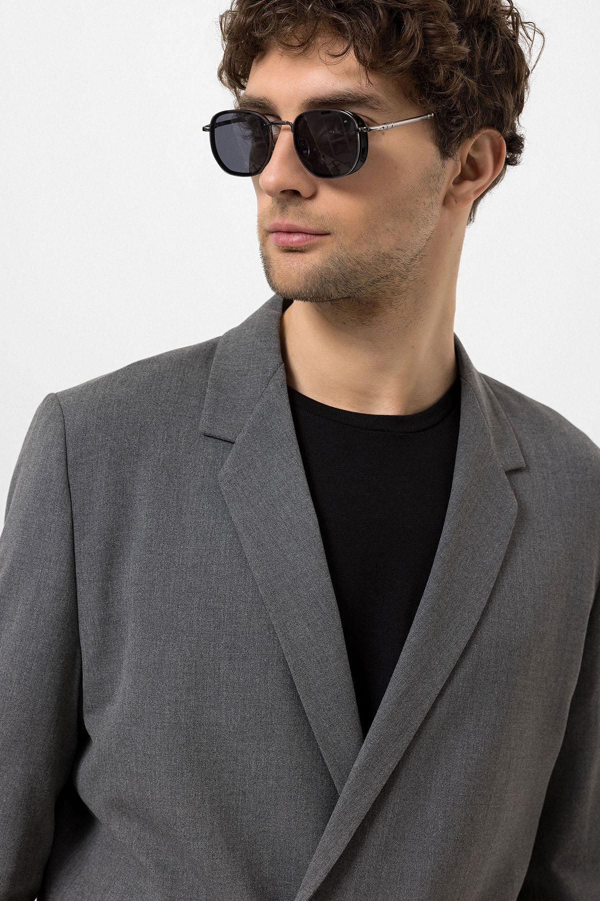 Men's Grey Single-Button Double-Breasted Blazer