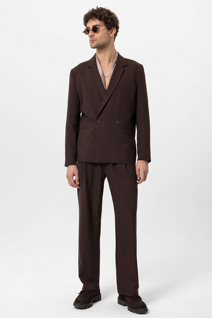 Men's Brown Single-Button Double-Breasted Blazer