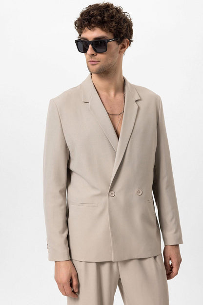 Men's Stone Single-Button Double-Breasted Blazer