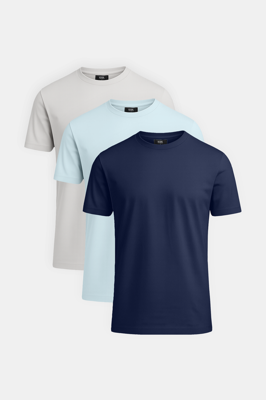 Premium Blue T-Shirt Trio - Luxe Collection