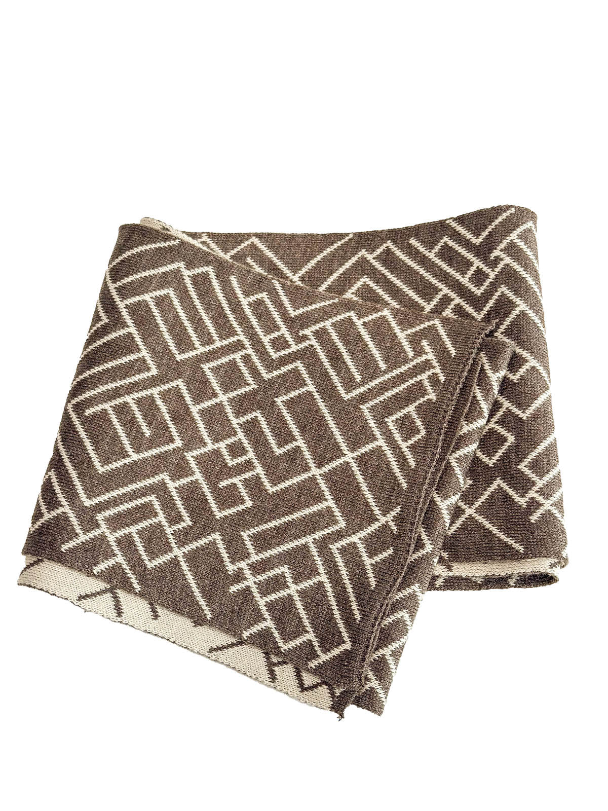 Brown Geometric Patterned Knit Scarf