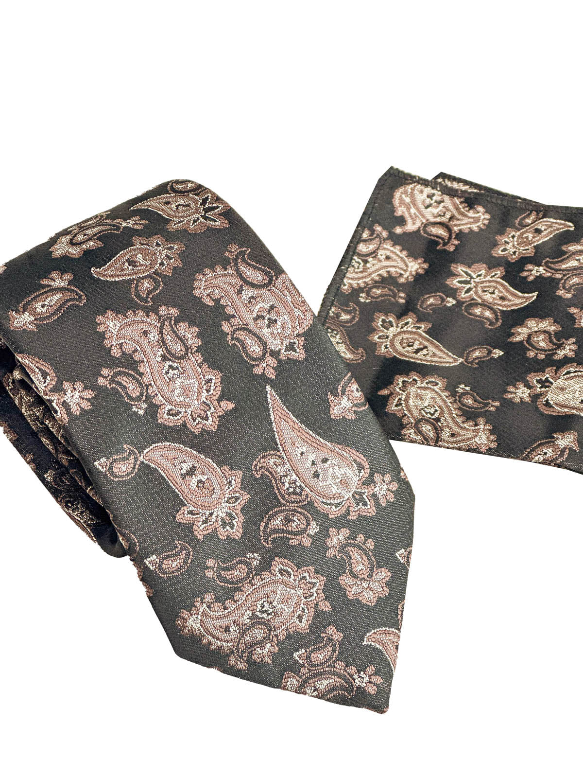 KOALA SYDNEY  Black and Brown Paisley Patterned Tie and Pocket Square Set