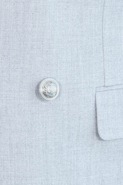 Slim Fit Double-Breasted Grey Men’s Suit with Silver-Tone Metal Buttons – Wessi