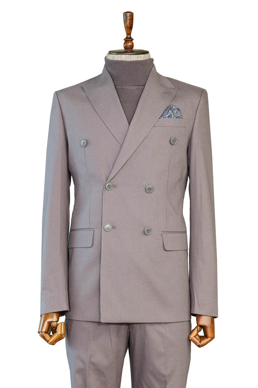 KOALA SYDNEY  Taupe Striped Double-Breasted Suit and Turtleneck Sweater Combination - Classic and Modern Balance