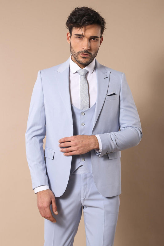 KOALA SYDNEY  Mono Lapel Patterned Light Blue Tuxedo Suit-Wessi