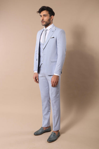 KOALA SYDNEY  Mono Lapel Patterned Light Blue Tuxedo Suit-Wessi