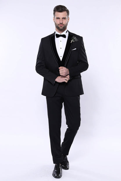Velvet Collar Patterned Black Tuxedo