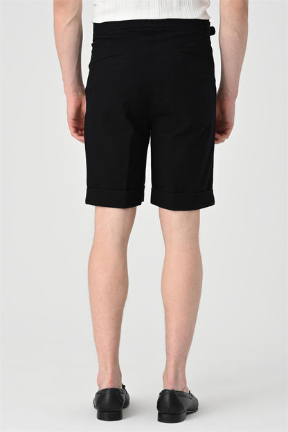 Men's Black Buckle Detailed Pleated Shorts