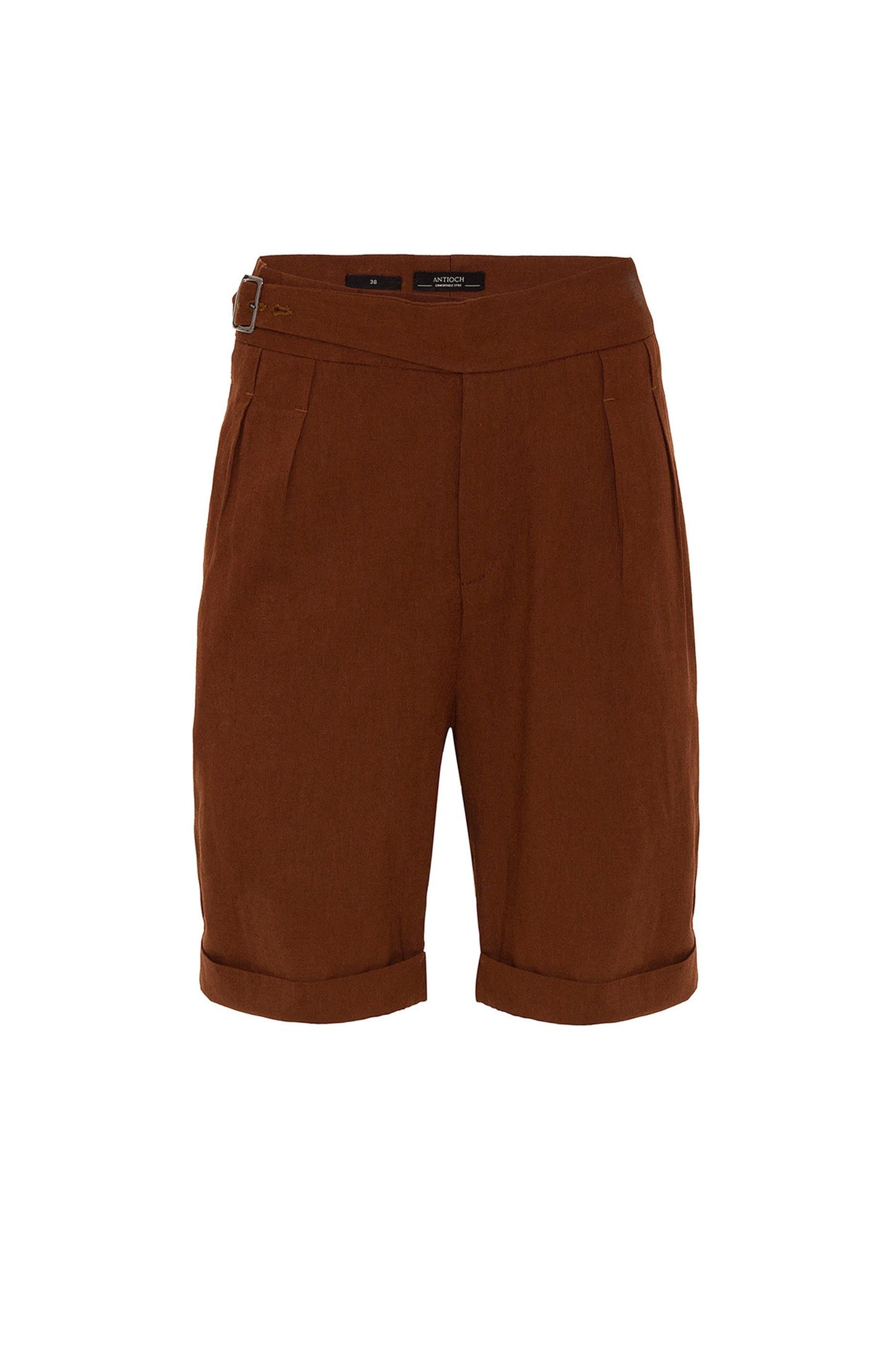 Men's Brown Buckle Detailed Pleated Shorts