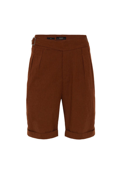 Men's Brown Buckle Detailed Pleated Shorts
