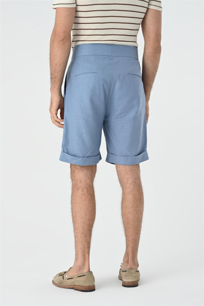 Men's Blue Buckle Detailed Pleated Shorts