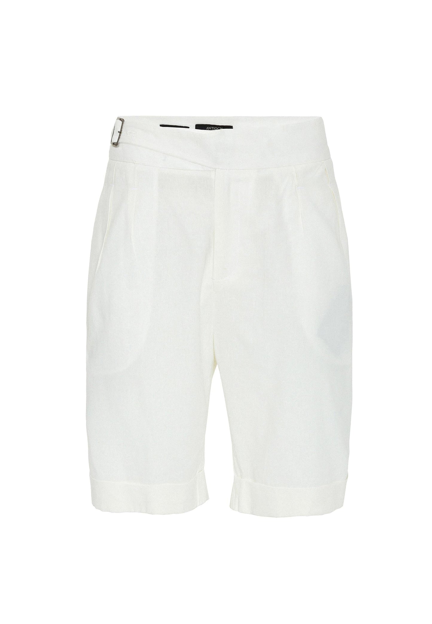 Men's White Buckle Detailed Pleated Shorts