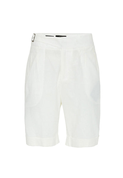 Men's White Buckle Detailed Pleated Shorts