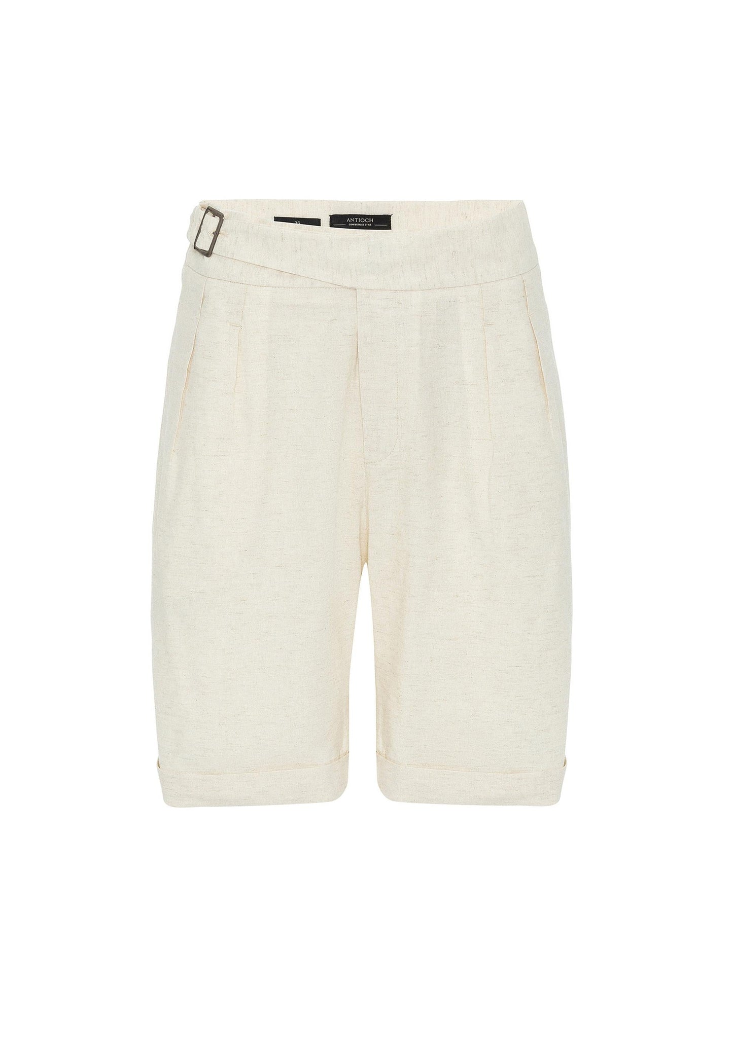 Men's Ecru Buckle Detailed Pleated Shorts