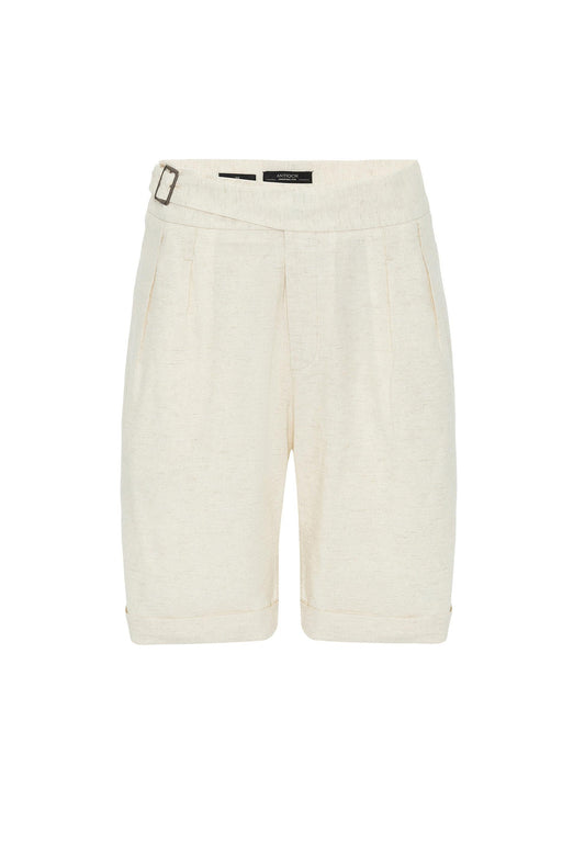 Men's Ecru Buckle Detailed Pleated Shorts
