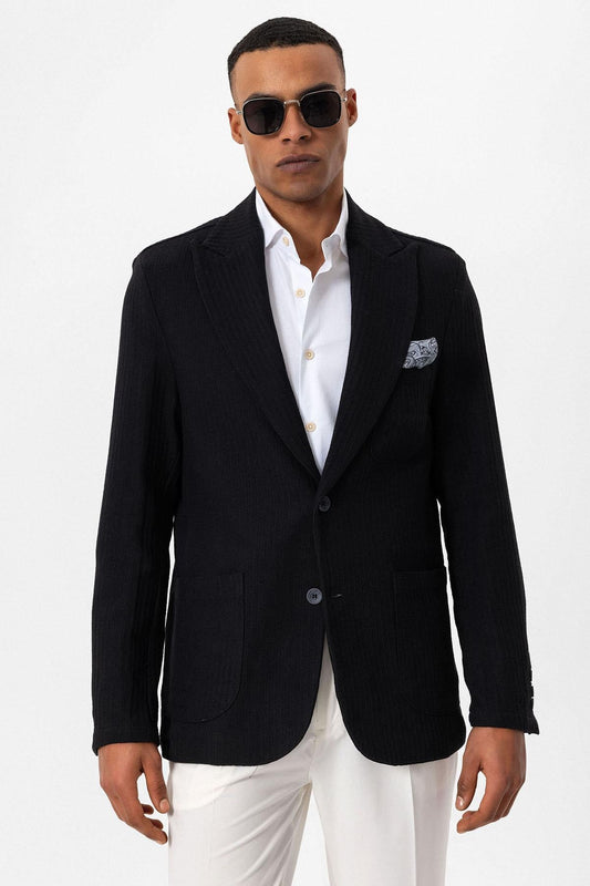 KOALA SYDNEY Men's Black Pocketed Plain Blazer Jacket