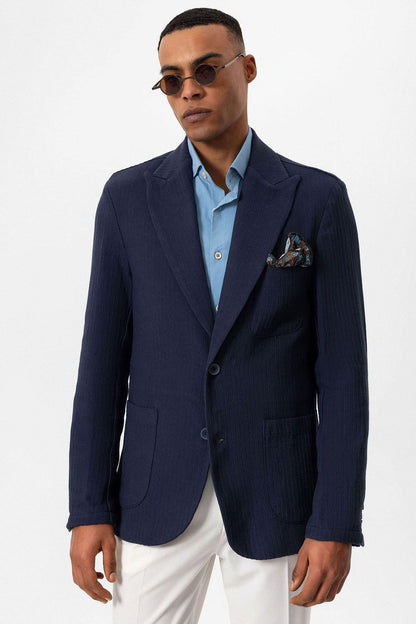 KOALA SYDNEY Men's Navy Blue Pocketed Plain Blazer Jacket
