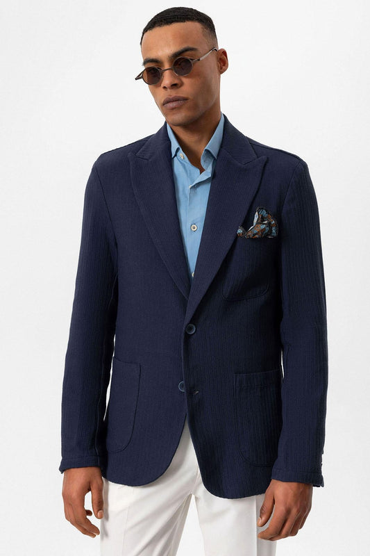 KOALA SYDNEY Men's Navy Blue Pocketed Plain Blazer Jacket
