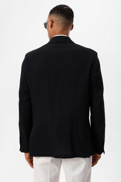 Men's Black Pocketed Plain Blazer Jacket