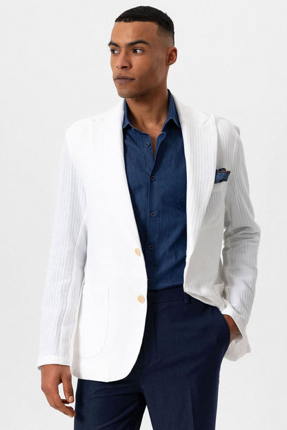 Men's Ecru Pocketed Plain Blazer Jacket