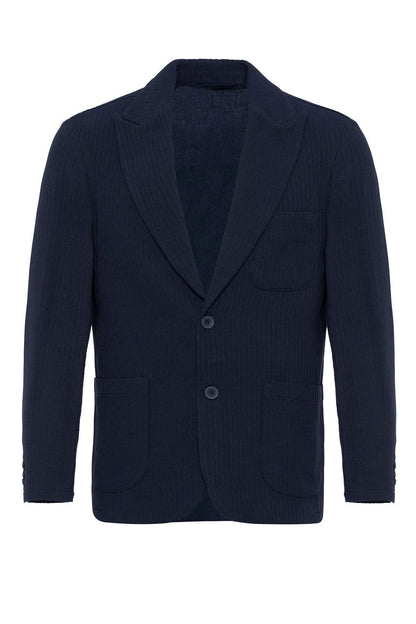 KOALA SYDNEY Men's Navy Blue Pocketed Plain Blazer Jacket