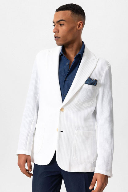 KOALA SYDNEY  Men's Ecru Pocketed Plain Blazer Jacket -
