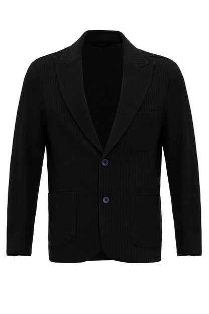 Men's Black Pocketed Plain Blazer Jacket