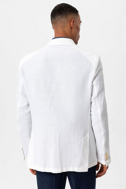 Men's Ecru Pocketed Plain Blazer Jacket