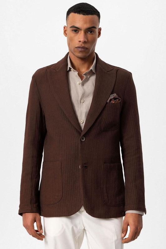 Men's Brown Pocketed Plain Blazer Jacket