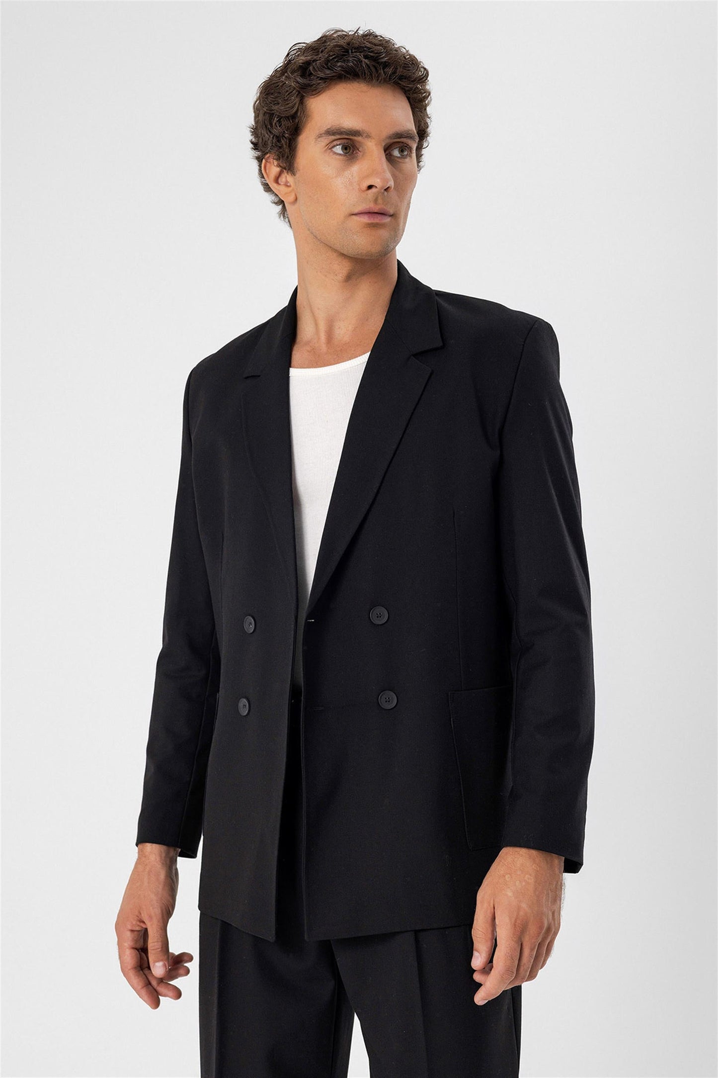 KOALA SYDNEY  Men's Black Double Breasted Blazer Jacket with Bag Pocket -
