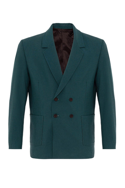 Men's Green Double Breasted Blazer Jacket with Bag Pocket