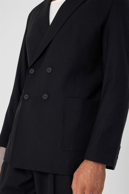 KOALA SYDNEY  Men's Black Double Breasted Blazer Jacket with Bag Pocket -