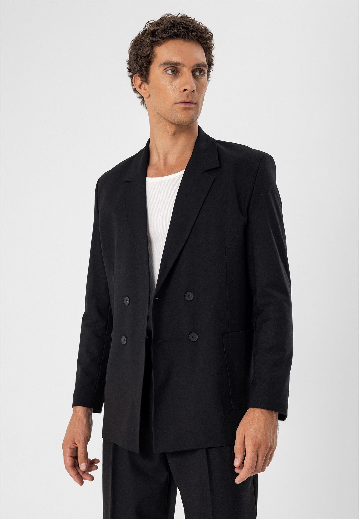 KOALA SYDNEY  Men's Black Double Breasted Blazer Jacket with Bag Pocket -