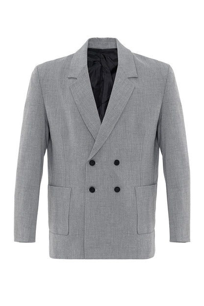 KOALA SYDNEY Men's Grey Double Breasted Blazer Jacket with Bag Pocket